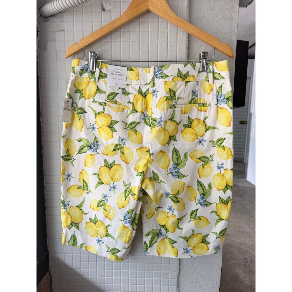Talbots Perfect Short 10.5 Bermuda Lemon Print Cotton Shorts White Womens 8 NWT - Picture 6 of 9